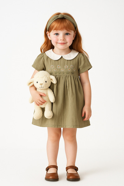 canmana kids&baby 100% Cotton Muslin Fabric Dress with Collar and Embroidery ...