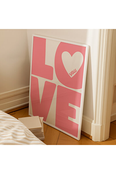 NT Handmade Laminated Framed Pvc Protected Pink Love Written Uv Printing Mdf Wall Painting Set