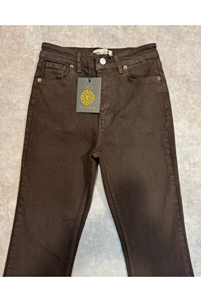 deqfashion Women's Bitter Brown High Waist Flared Jean Trousers