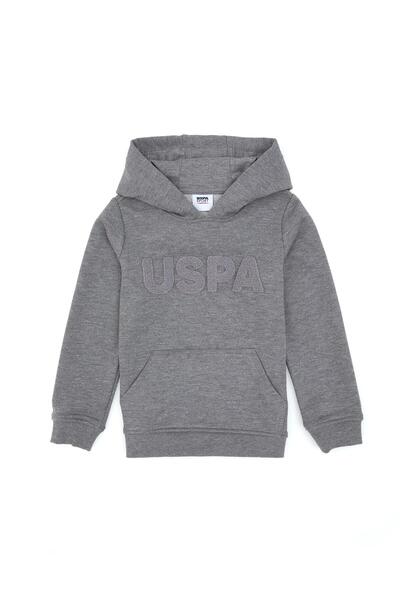 U.S. Polo Assn. Boy's Gray Melange Basic Hooded Sweatshirt