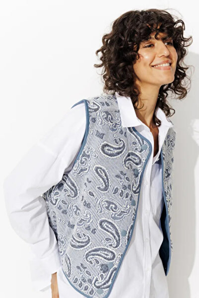 İHRACATFAZLASI Blue Patterned Quilted Vest