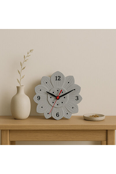 Karra Art Beton Çiçek Desenli Duvar Saati – Sessiz Mekanizma, Dekoratif Tasar...