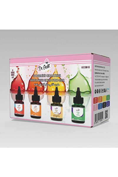 DRGUSTO Su Bazlı Likit Sıvı Gıda Boyası 25 GR 8'Lİ SET KIRMIZI, SARI, TURUNCU, YEŞİL, PEMBE, MAVİ, SİYAH,MOR