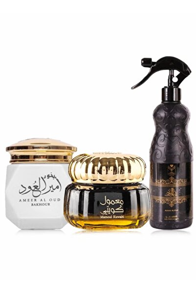 ALMAS PERFUMES معمول كويتي 60جرام ومعطر عاشق العود 480مل وبخور امير العود 40جرام