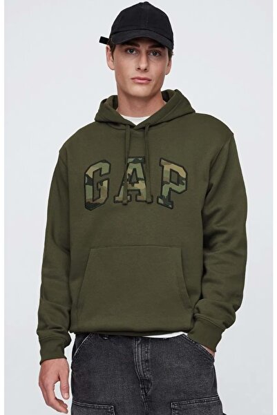 GAP Relaxed Logo Camo Fıll 799757 Men's Hooded Sweatshirt Khaki