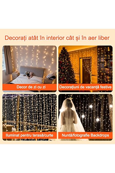 OEM Curtain Light Fixture, Black Cable, 480 LEDs, IP65, 6 x 2m, 6 x 2m, Warm White