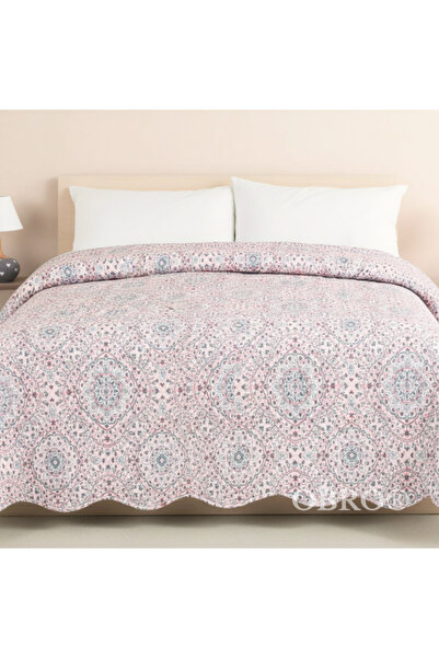 OBRO Reversible Bedspread – Pastel Mandala, Quilted & Durable, for Bed or Sofa, 160×230 cm, Pink / Grey