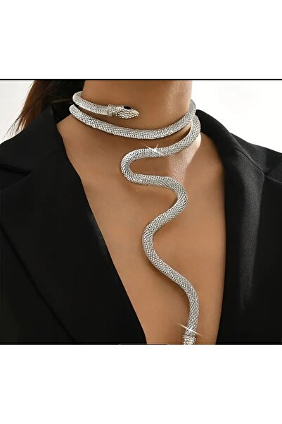 NO BRAND ımsıkı Boyun Çevresinde Uyan, Yılan Derisi Şık ve Abartılı Bir Gerdanlık Kolye.