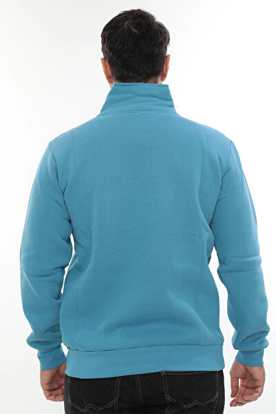 PHANTOM JEANS Ανδρικό φούτερ από βαμβάκι με μισό φερμουάρ και γιακά μπατό, κανονική εφαρμογή, κανονική εφαρμογή, με φλις εσωτερικά