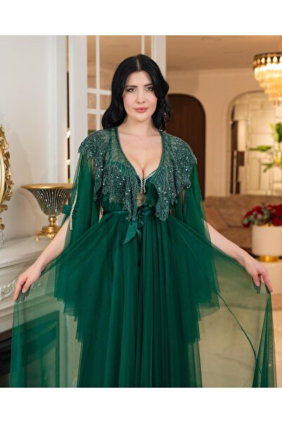 Limas lingerie روب صباحي طويل من قطعتين مصنوع من التول مع تفاصيل حجرية بتصميم...