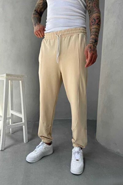 MADZEYMODA Men's Elastic Beige Sweatpants Ke-7019