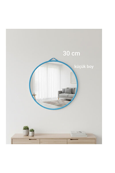 abnturk 30 Cm Küçük Boy Mavi Çerçeveli Lavabo Makyaj Aynası