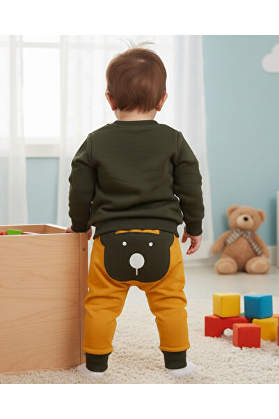 Ege Bebek Baby Boy Bottoms with Teddy Bear Print 3-6-9-12-18 Months Old Top and Bottom Daily Tracksuit Set