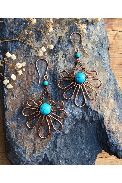 MODA Crimped Turquoise Stone Copper Wire Wrap Earrings