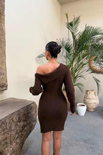 Auroveen Basic Geniş Kat Yaka Fit Model Triko Mini Elbise AV3912