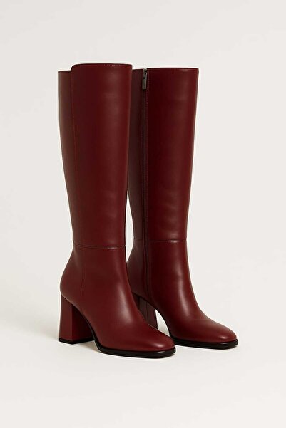 ÜNAL ÖZER Cizme clasice cu toc de lungime medie, piele burgundă, pentru femei, UN001-0131