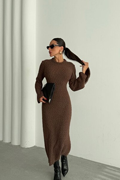 Auroveen Fit Boucle Bisiklet Yaka Uzun Kollu Triko Elbise AV3311