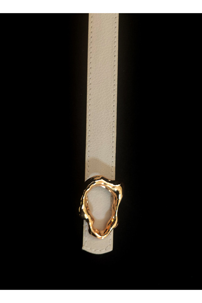 LAREON Beige Faux Leather Asymmetrical Gold Buckle Women's Belt – 108 cm Adjustable - Mfr5003