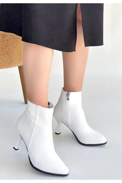 ZENGEZUR MALL Lvsqvr Mishha White Leather Heeled Boots (214013) (Size: 37)