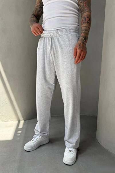 MADZEYMODA Men's Baggy Fit Adjustable Leg Gray Sweatpants Ke-7018