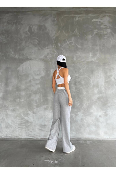 ZENGEZUR MALL Lvsqvr Paneled Wide Leg Trousers Gray (214549) (Size: Standard)