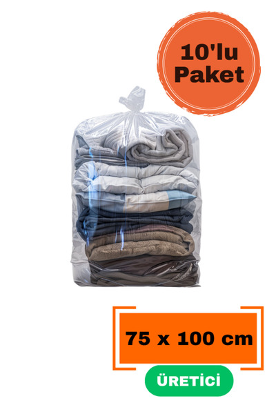 Truva Plastik 10 Adet 75x100 Şeffaf Kokusuz Taşıma Poşeti Taşınma Torbası Naylon Hurç Nakliye Nakliyat Çuvalı