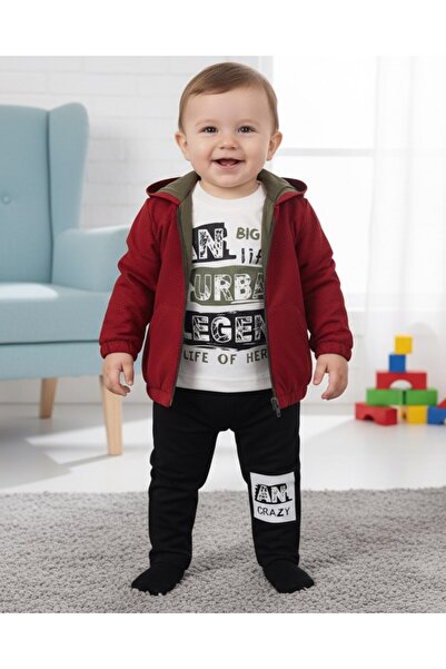 voyyo kids baby Baby Boy Raincoat with Hood, 3-Piece Seasonal Top and Bottom Set L 3-6-9-12-18 Months