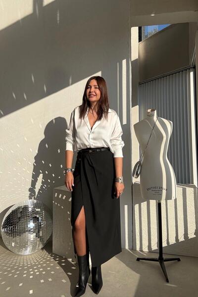 ELVAN TOLON Black Belted Pencil Skirt