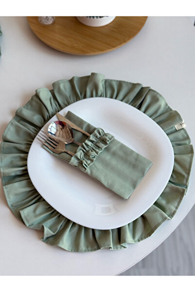 KaiAtelier 4Lü Minty Keten Fırfırlı Yuvarlak Supla / Amerikan Servis