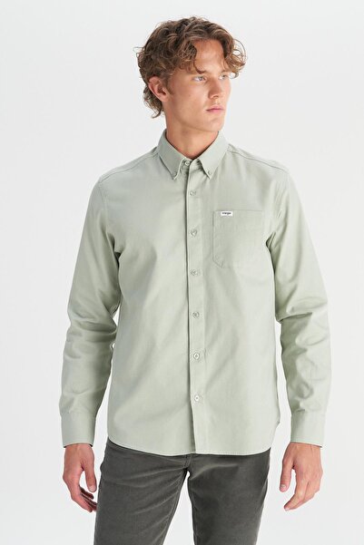 WRANGLER %100 Pamuk Regular Fit Normal Kesim Cep Detaylı Mint Yeşili Gömlek