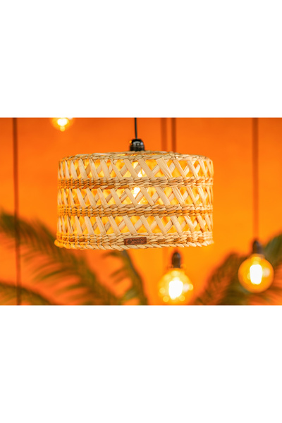 AtanDu Home Doğal Hasır Avize 37 cm – El Yapımı Bohem Sarkıt Lamba – E27 Uyum...