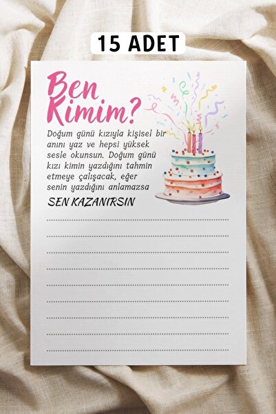 Metranya Doğum Günü Partisi - Ben Kimim Oyun Kartı 15 Adet Happy Birthday Teb...