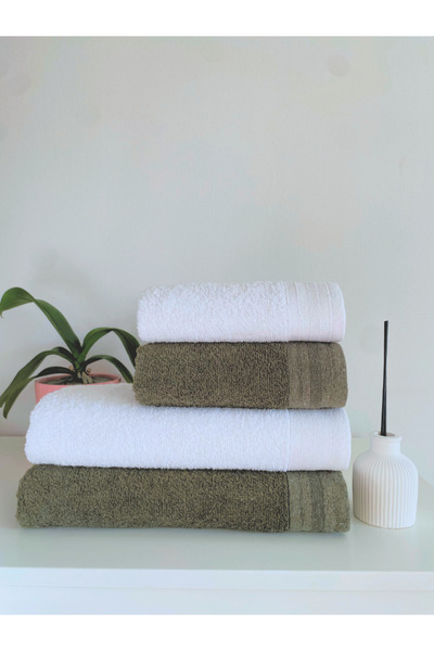 towboo Eco-Friendly 4-Piece Cotton Bath Hammam Set (Khaki, White)