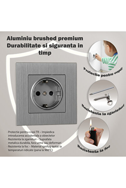 OEM Schuko socket 16A 250V, black aluminum frame, fireproof ABS, TR child protection, socket