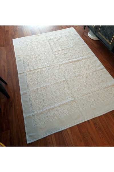 Mandaş Pamuklu Bukle Lüks Kilim, Yolluk (80x300)-Spiral Düz Krem