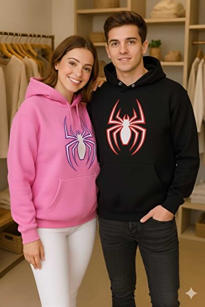 LiyAdaCo Dear Couple Combination Spider Printed Hooded Sweatshirt - New Year's Valentine's Day Gift