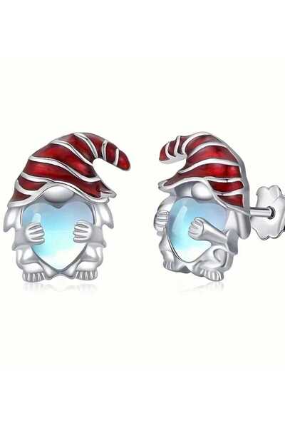 sarıyer silver Christmas Themed Heart-Shaped Stone Santa Claus Steel Screw Earrings Daily New Year Concept Earrings