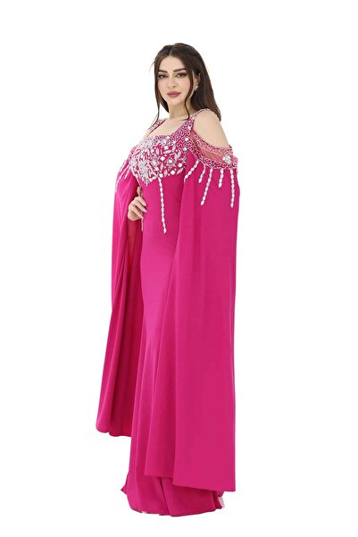 modern designer Fuchsia dress with distinctive sleeves