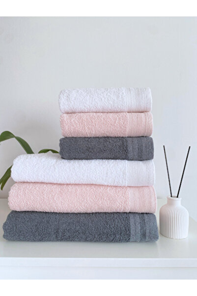 towboo طقم حمام عائلي من القطن مكون من 6 قطع صديق للبيئة (رمادي غامق، وردي، أ...