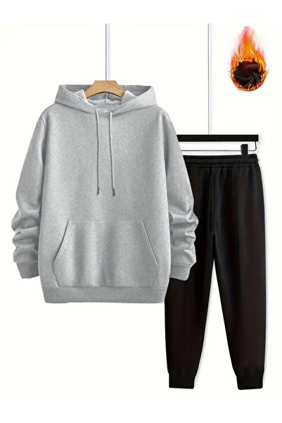 Massgai Unisex Car Fuji Mountain Printed Hooded Oversized Bottom-Top Set Cotton Tracksuit Set