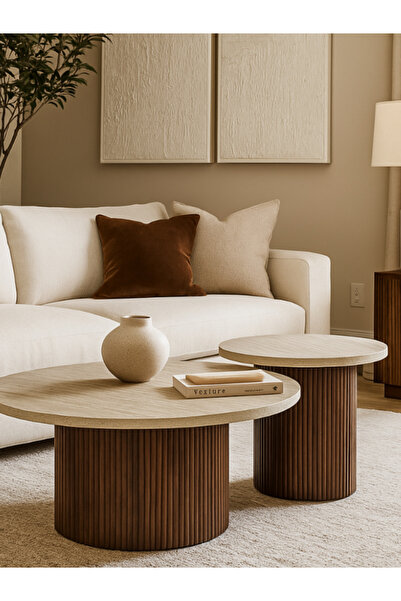 BEC60 طقم طاولات قهوة دائرية متداخلة (نيستنج) بتصميم مضلع (Fluted)