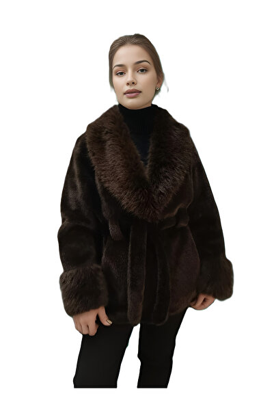 OEM Luxury Faux Fur Coat – Premium women's coat with wide collar and fluffy cuffs, size M