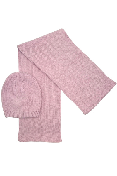 Sofist İstanbul Lilac Knitted Women's Scarf & Beanie Set Solid Color Long Soft Scarf and Beanie Set