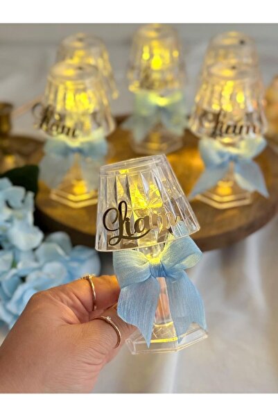 PERİ Hediyelik Bebek Nişan Söz Mini Lamba Abajur Kişiselleştirilebilir 10 Adet Erkek Bebek İçin