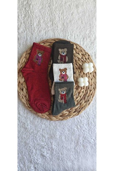 EFİLACCESSORİES 4 LÜ AYICIKLI RENKLİ ATKILI KADIN ÇORAP