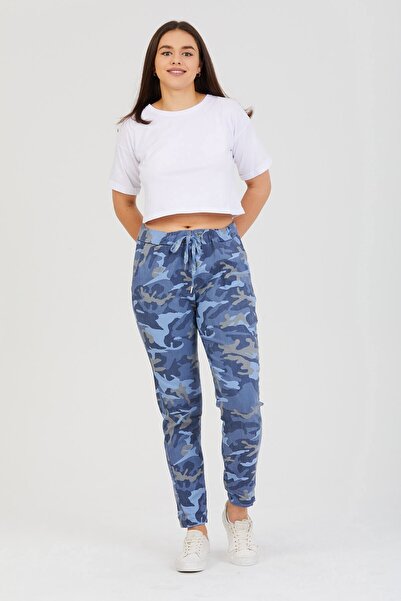 della moor Women's Blue Italian Camouflage Pattern Lycra Trousers