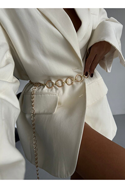 LAREON Altın Renk Yuvarlak Halka Detaylı Ayarlanabilir Zincir Kemer (110cm) -...