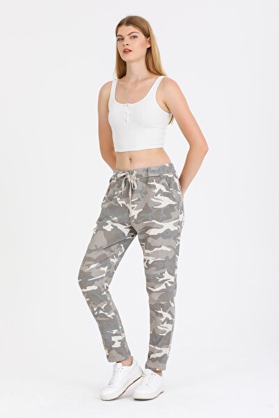 della moor Women's Beige Italian Camouflage Pattern Lycra Trousers