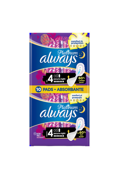 Always Absorbante igienice Platinum Secure Night, mărimea 4, 10 bucăți,