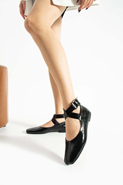 diclepolat Women's Black Casual Ballet Shoes Ankle Strap Comfortable Flat Sole Solea